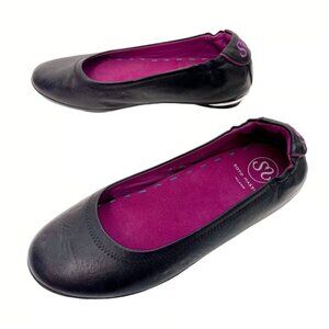 Soto Massini Milano Black Vegan Leather Orthotic Ballet Flats Silver Buckle 9-10